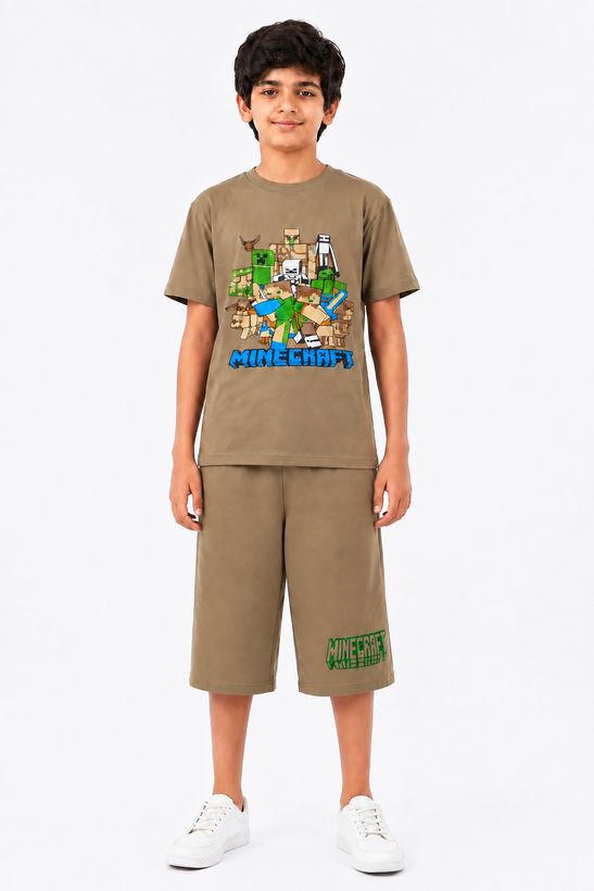 ست تیشرت و شلوارک پسرانه نخ پنبه طرح ماینکرفت